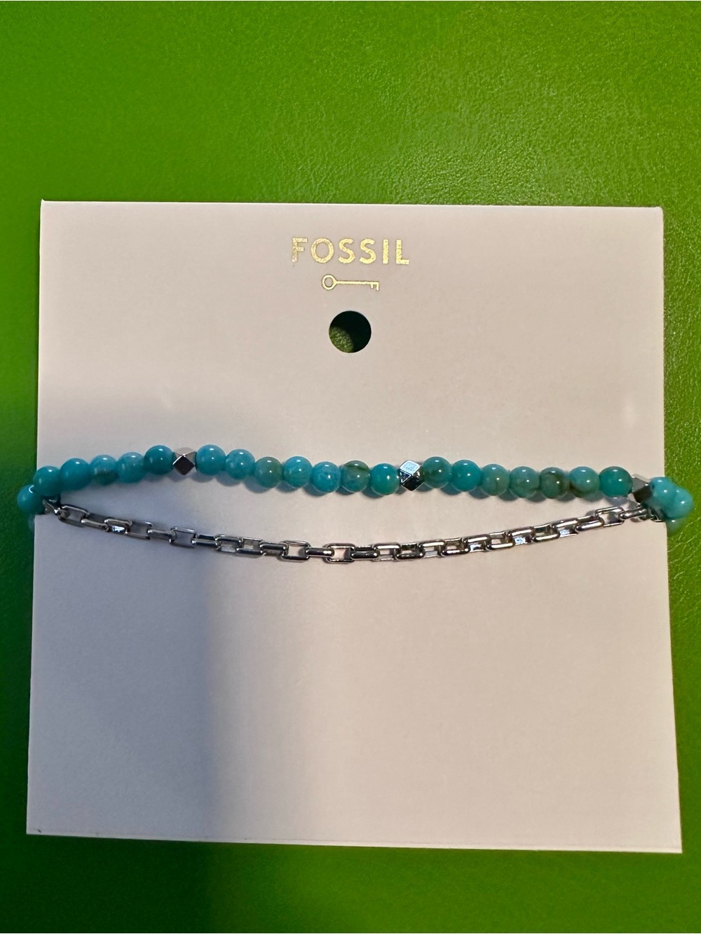 Fossil Turquoise Beaded and Silver Chain Bracelet Set